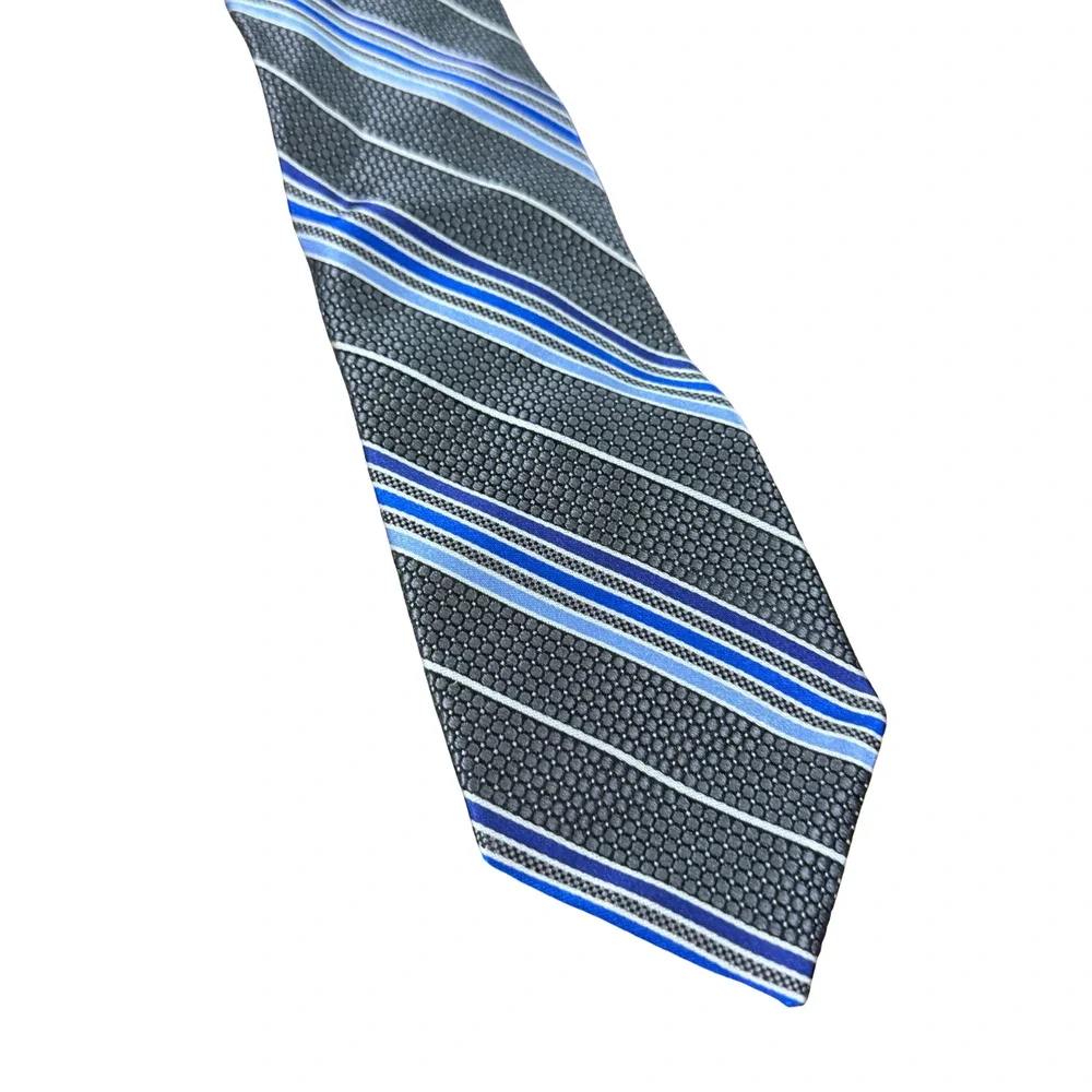 Pronto Uomo Blue Black Gray Striped Neck Tie Necktie Silk 3